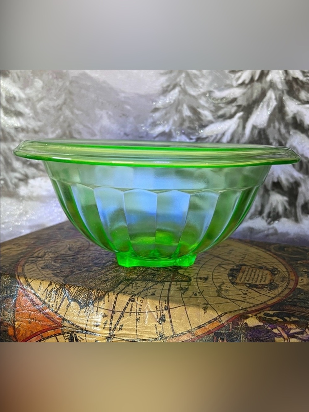 Hazel-Atlas Uranium Glass Ribbed Mixing Bowl - UV Reactive